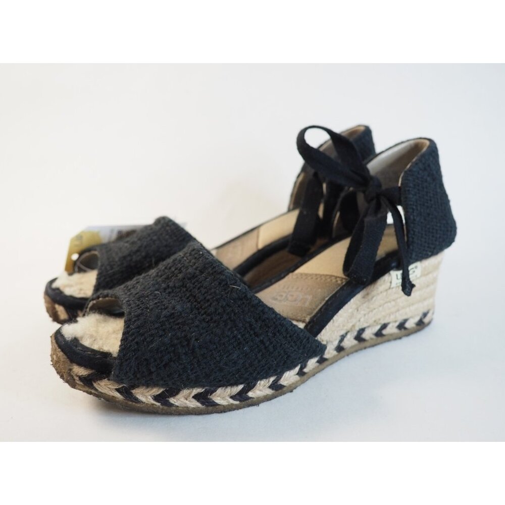 UGG Australia Black Woven Espadrilles Wedge Heeled Sandal, Size 7 | 38